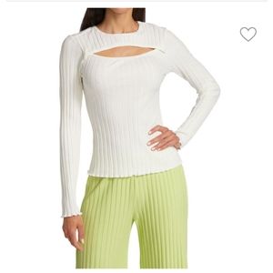 Ivory Ribbed Knit Long Sleeves Cutout  Top Pullover Size small